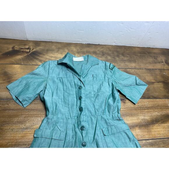 VTG 50s Girl Scout Uniform Dress Green Girls 10/12 Buttons Costume - Picture 3 of 15